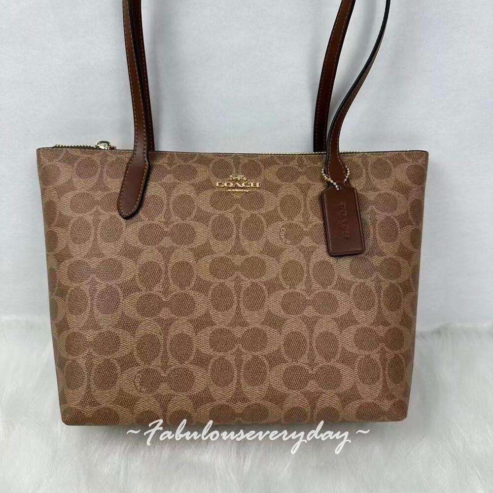 COACH Fiona Zip Tote Bag In Signature Canvas CBT18 Gold/Tan/Brown NWT - Picture 2 of 7